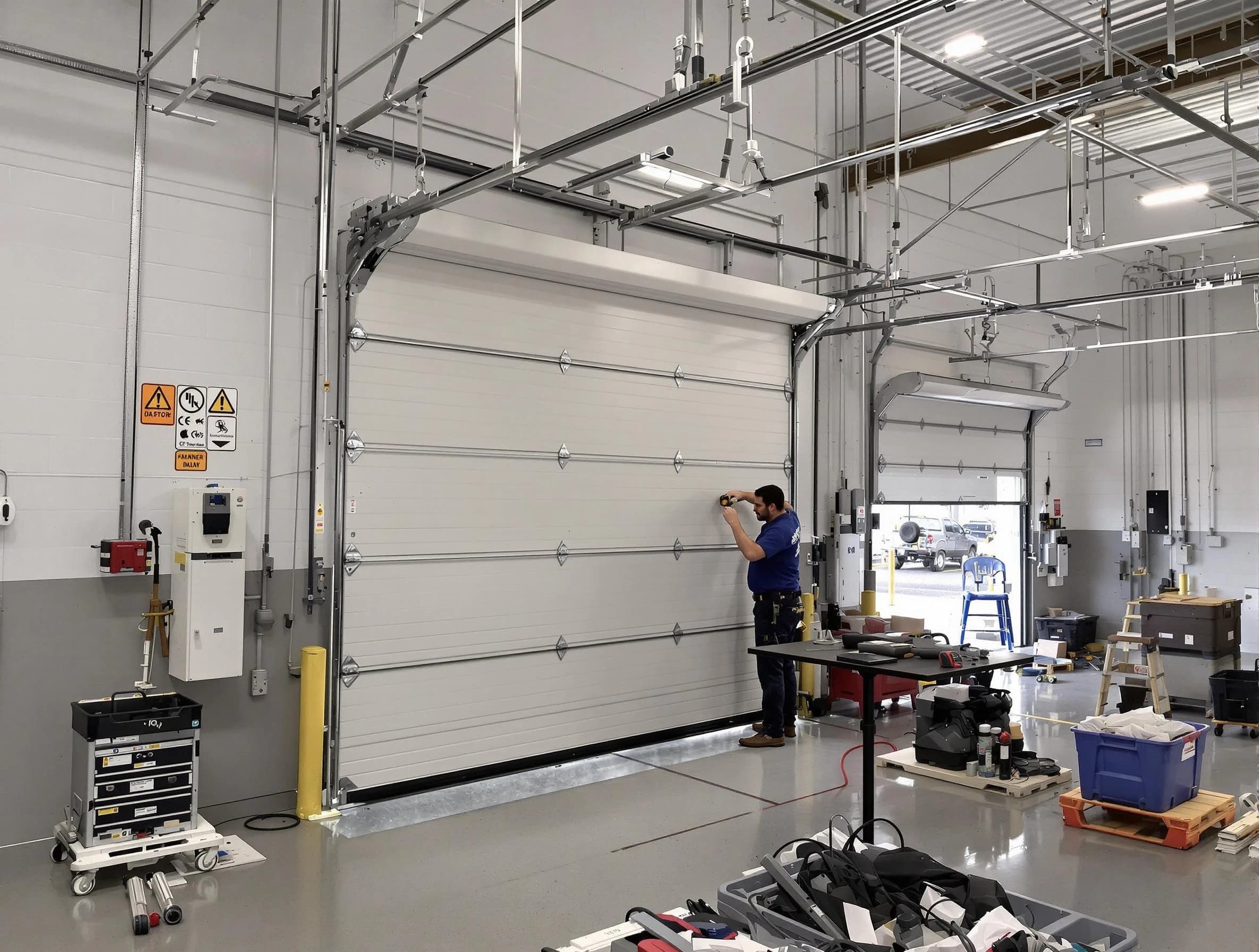 Commercial garage door repair being performed by Norman Garage Door Repair expert in Norman