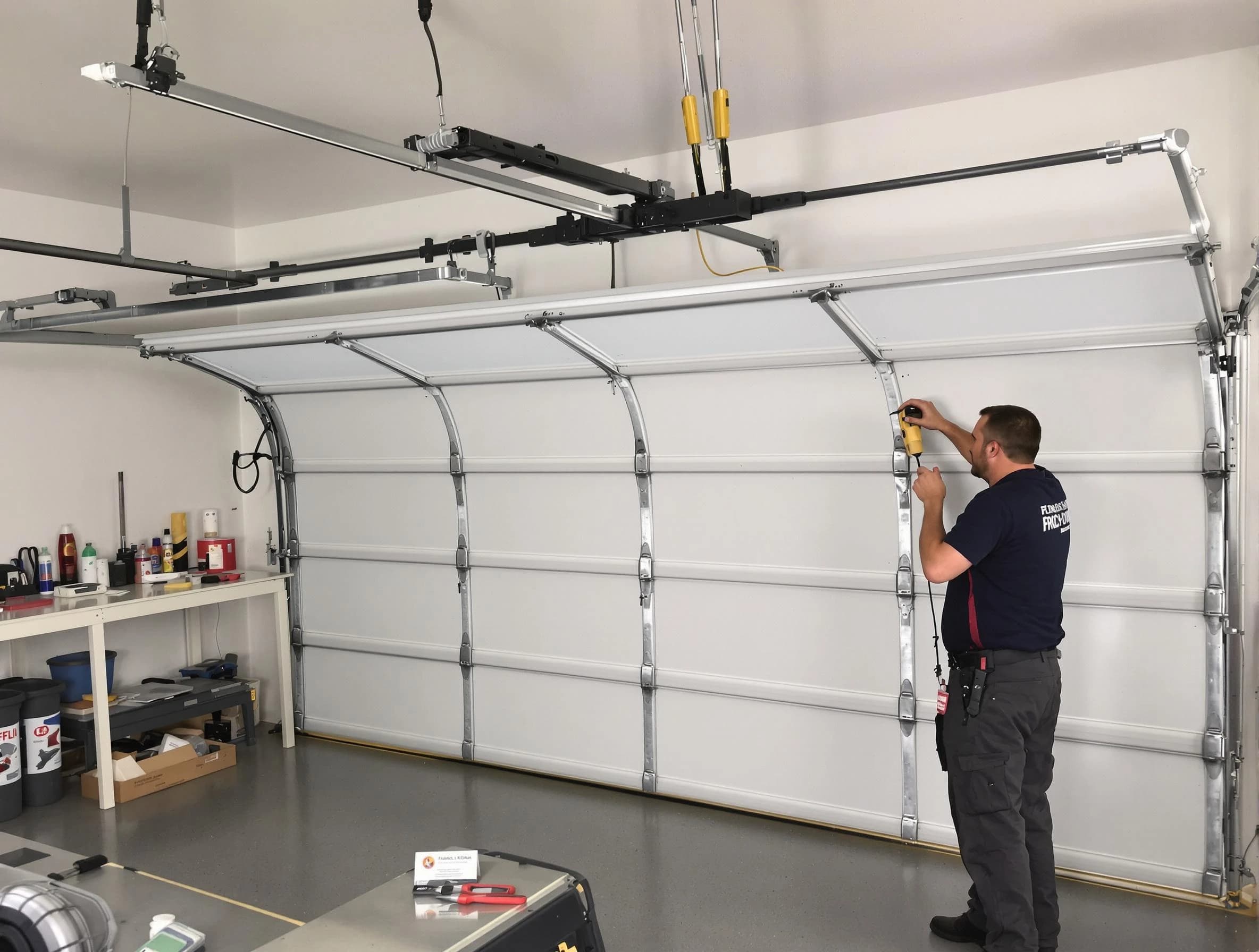 Norman Garage Door Repair certified technician performing overhead door system repair in Norman