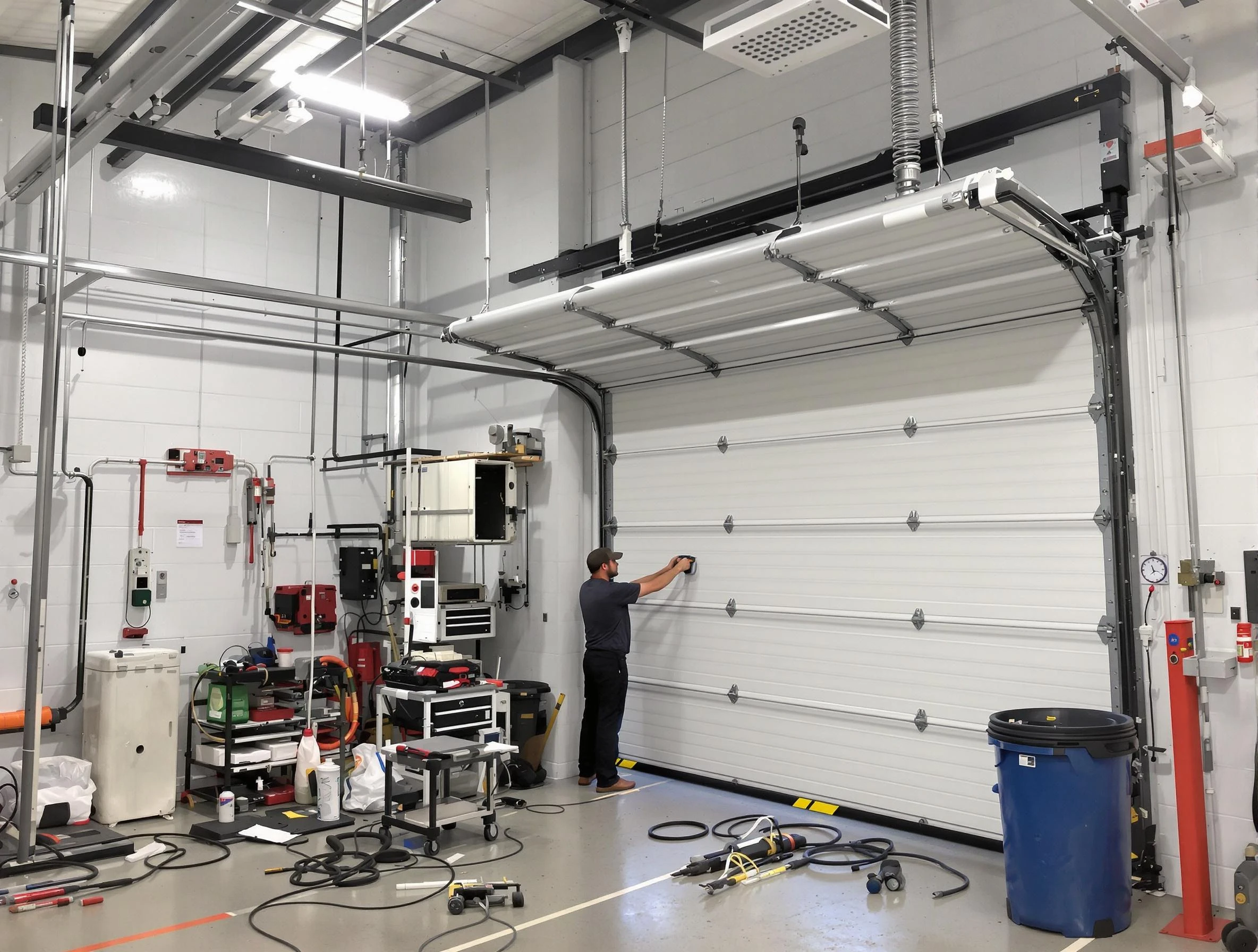Norman Garage Door Repair certified technician performing commercial door repair at a Norman business facility