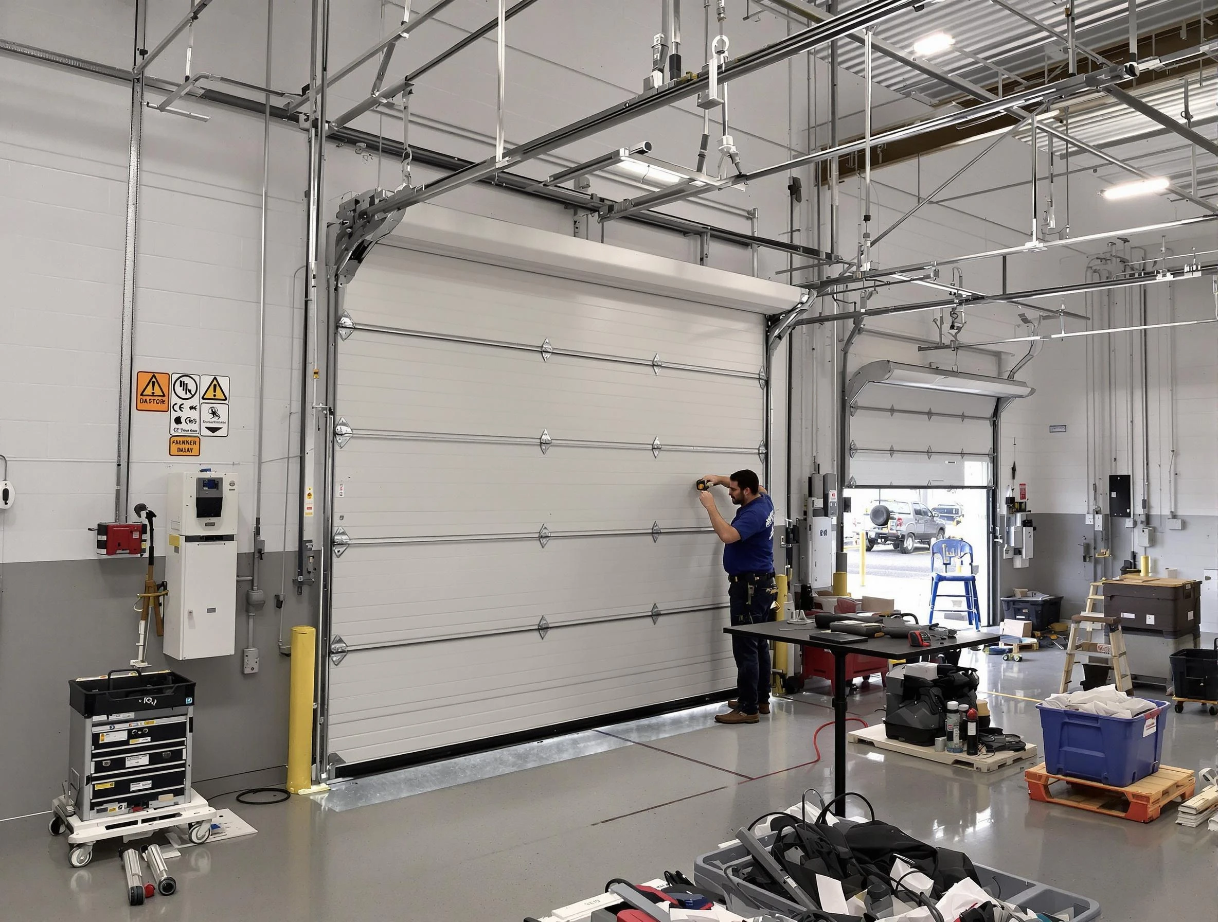 Commercial garage door repair being performed by Norman Garage Door Repair expert in Norman